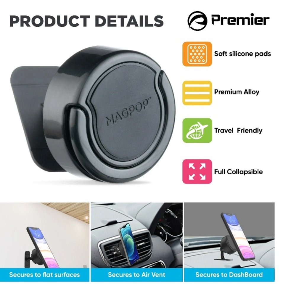 Premier MagPop Magnetic & Pop Out Grip Stick-on & Vent Mount